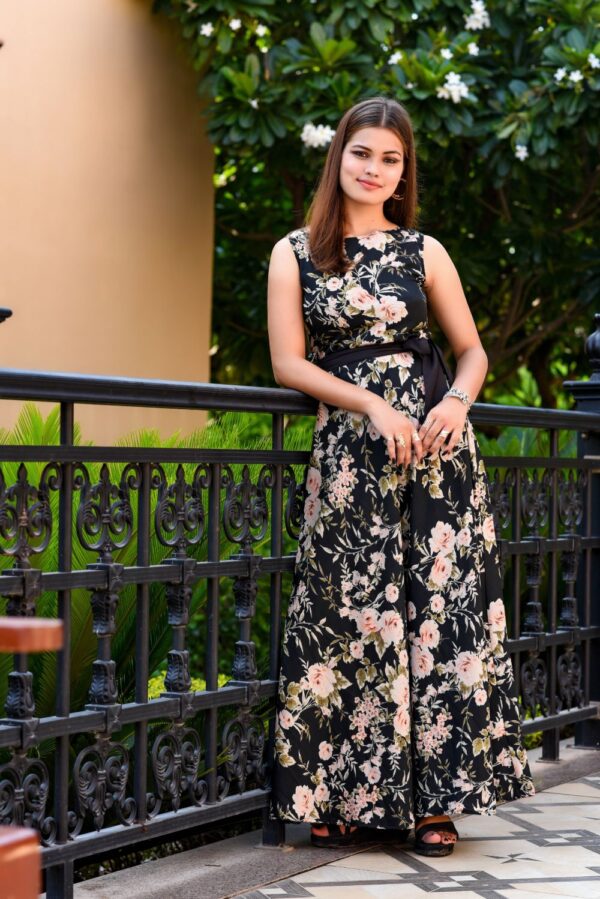 Women's printed black peach floral dress