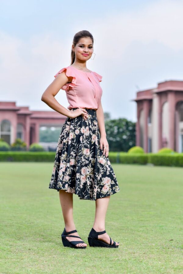 Women's Peach Pleated top with flared sleeves