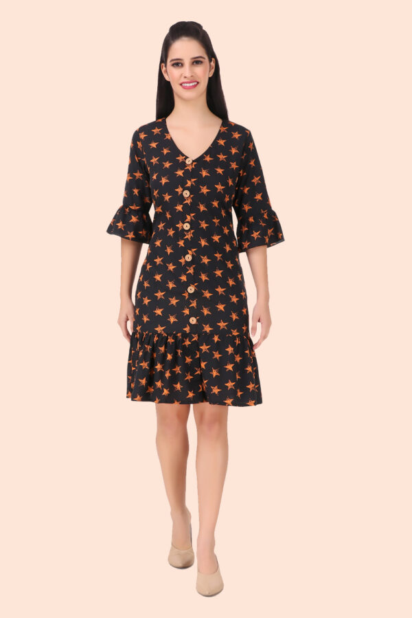 Women's Star Printed Button-up Short Black dress