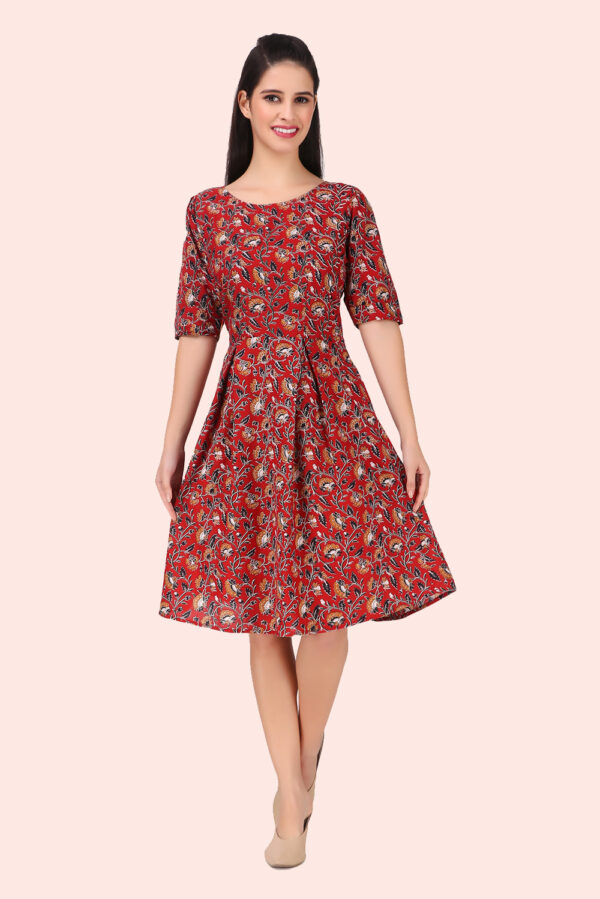 Women's maroon floral knee length dress