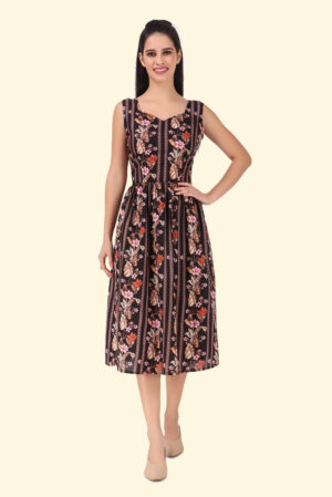 Women's black striped floral midi dress